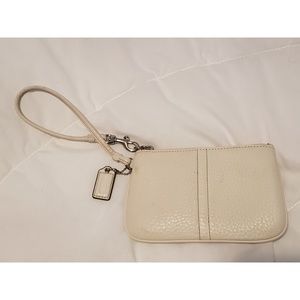 Coach white leather wristlet